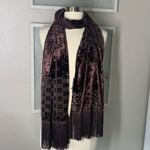Spinoso Brown velvet burnout scarf with fringe